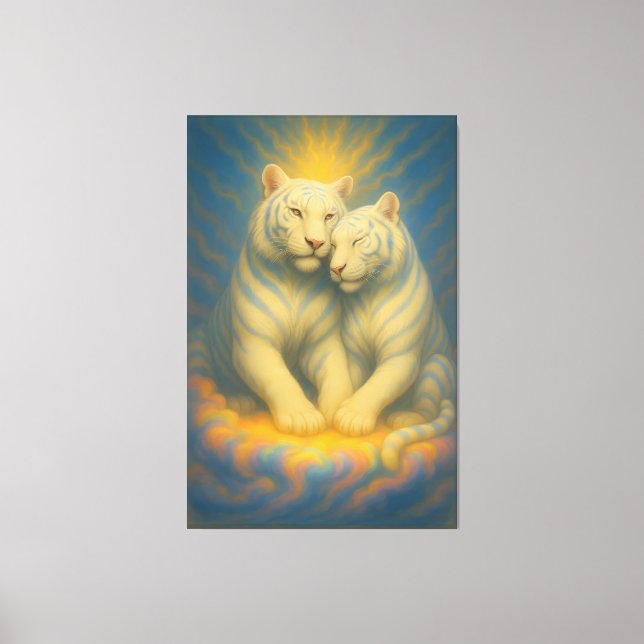 Sacred Twin White Tigers – Eternal Bond of Light Canvas Print (Front)