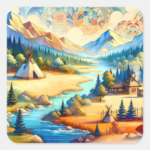 Sacred Valley - Native American Tribal Landscape Square Sticker