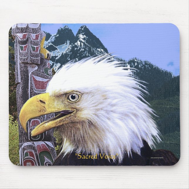 Sacred Voice Bald Eagle & Totem Pole Mouse Pad (Front)