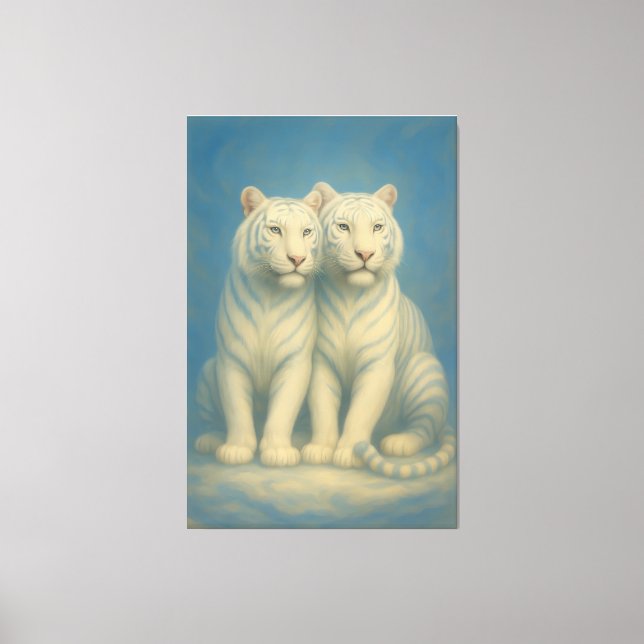 Sacred White Tiger Twins – Guardians of the Silent Canvas Print (Front)