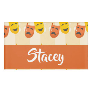 Sad and happy theatre masks pattern name tag