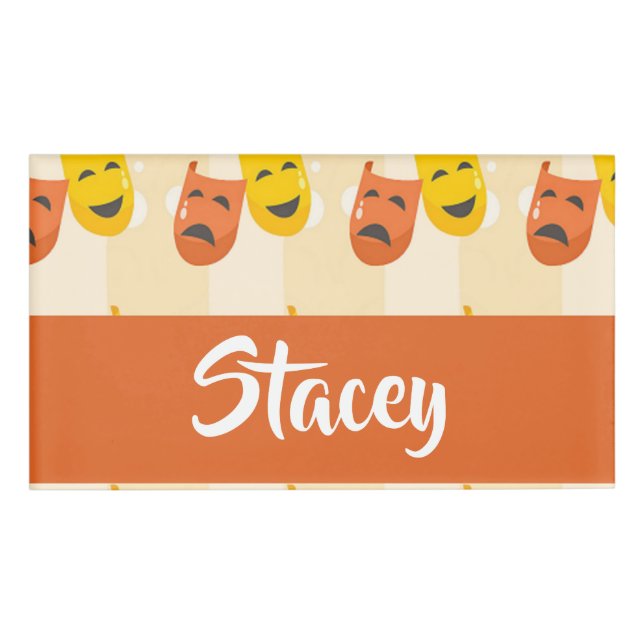Sad and happy theatre masks pattern name tag (Front)
