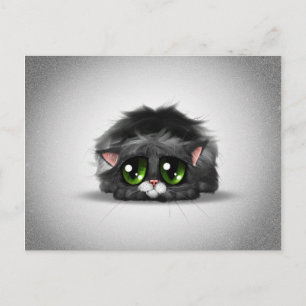 Sad and lonely little kitten with huge green eyes postcard