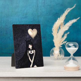 Sad Anime Girl Under Heart Moon Plaque