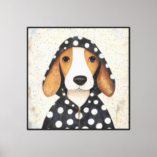 Sad Beagle Puppy in Polka Dot Hoodie Canvas Print