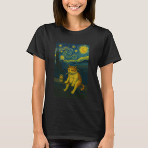 Sad Beer Cat in Starry Night Smoking Cat Meme T-Shirt