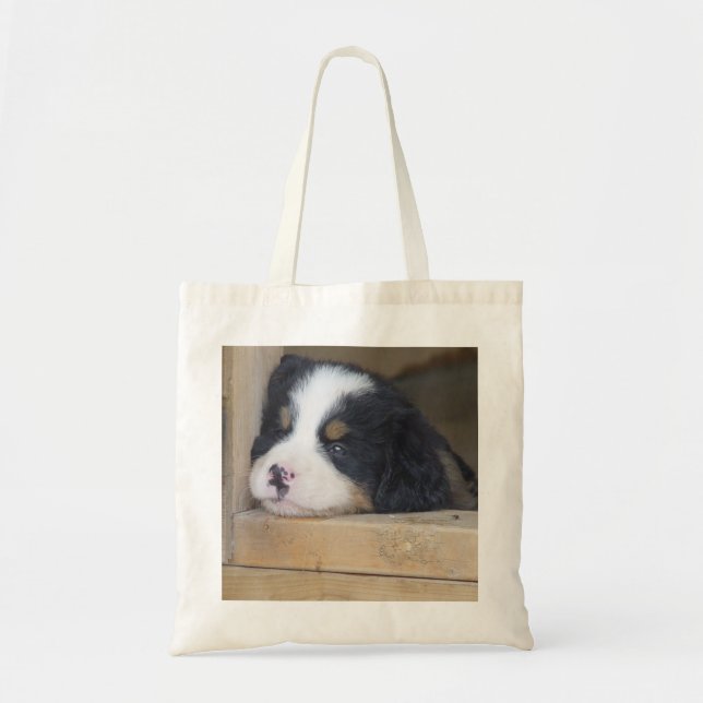 Sad Bernese Mountain Dog Puppy Tote Bag (Front)