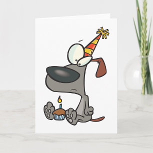 Sad Birthday Dog Cartoon with Cupcake Card