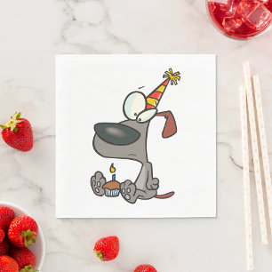 Sad Birthday Dog Cartoon with Cupcake Napkin
