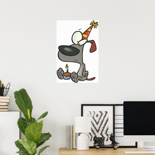 Sad Birthday Dog Cartoon with Cupcake Poster