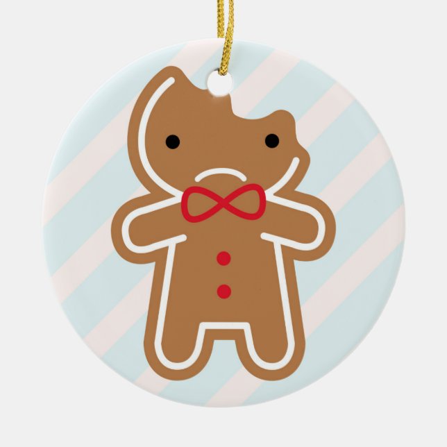 Sad Bitten Kawaii Gingerbread Man Ceramic Tree Decoration (Front)