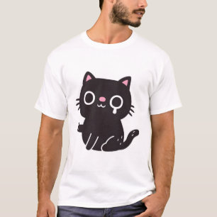 Sad Black Cat Smile Thumbs Up Funny T-Shirt