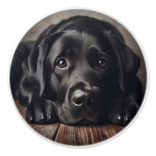 Sad Black Labrador Retriever Dog Pet Animal Ceramic Knob