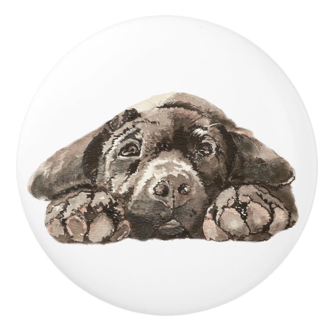 Sad Black Labrador Retriever Dog Pet Animal Ceramic Knob (Front)