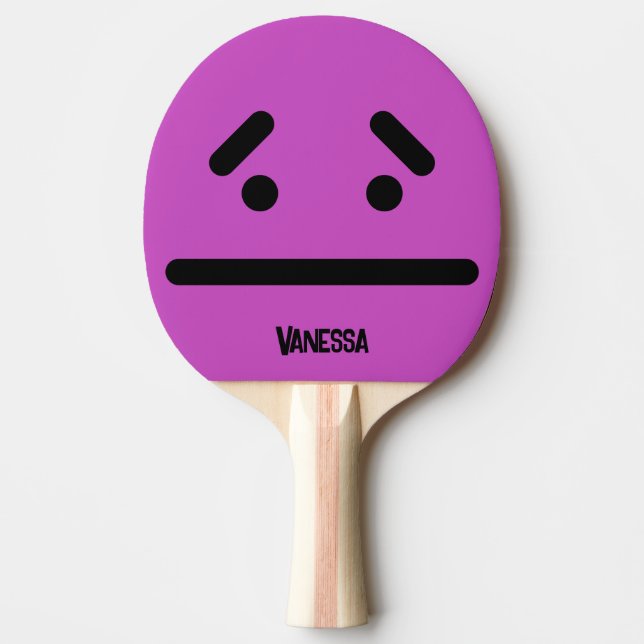Sad Blank Face Purple with Name Ping Pong Paddle (Front)