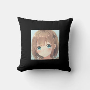 Sad brown hair girl emerald green eyes anime manga cushion