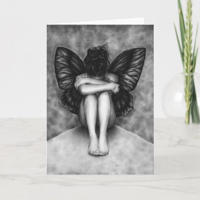 Sad Butterfly Girl Greeting Card (Front)