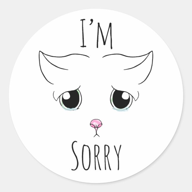 Sad Cat Face: I'm Sorry Classic Round Sticker (Front)