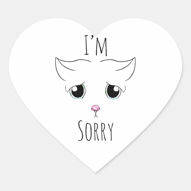 Sad Cat Face: I'm Sorry Heart Sticker (Front)