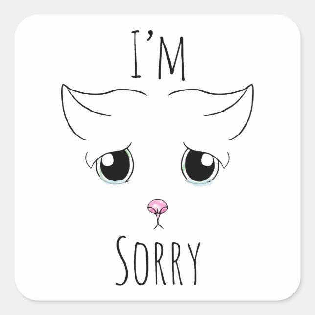 Sad Cat Face: I'm Sorry Square Sticker (Front)