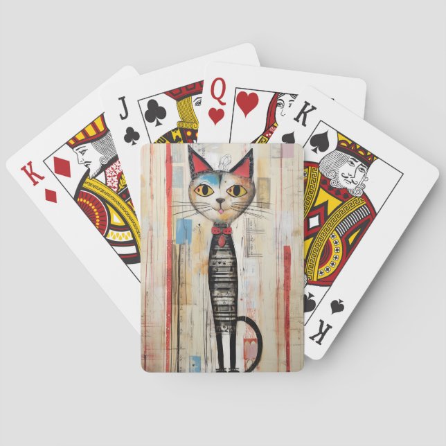 Sad Cat Large Eyes Painted  Playing Cards (Back)