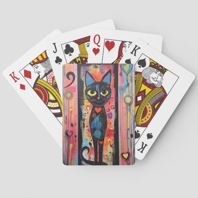 Sad Cat Large Eyes Painted  Playing Cards (Back)