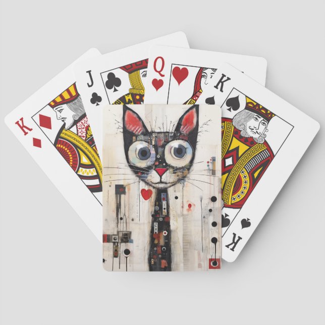 Sad Cat Large Eyes Painted  Playing Cards (Back)