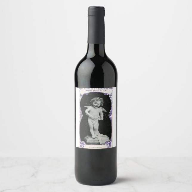 Sad Cherub Angel Print Wine Label (Front)