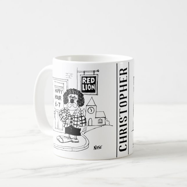 Sad Clown Outside a Pub Waiting For Happy Hour Coffee Mug (Front Left)