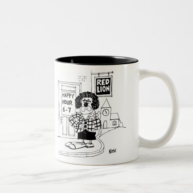 Sad Clown Outside a Pub Waiting For Happy Hour Two-Tone Coffee Mug (Right)