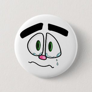 Sad crying face 6 cm round badge