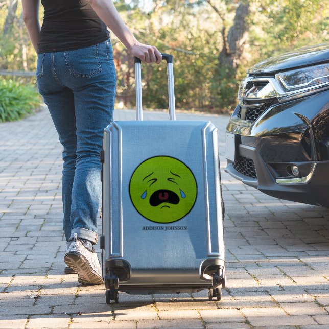 Sad Crying Tears Emoji Yellow Face Add Name 14" (Suitcase Insitu)