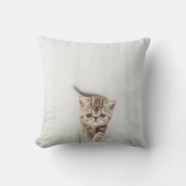 Sad Cute Persian Exotic Kitten Cat Throw Pillow (Front)