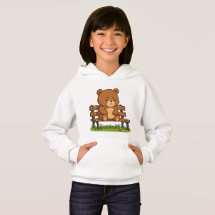 Sad Cute Teddy Bear on Bench – Emotional Cartoon