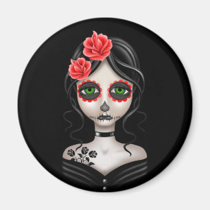 Sad Day of the Dead Girl on Black Magnet