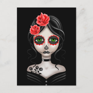 Sad Day of the Dead Girl on Black Postcard