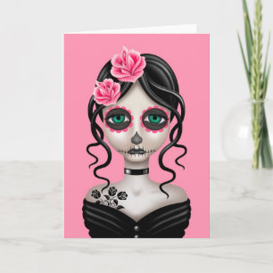 Sad Day of the Dead Girl on Pink Card