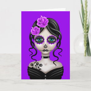 Sad Day of the Dead Girl on Purple Card