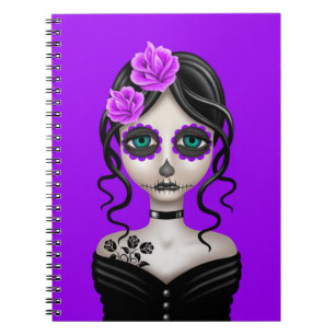 Sad Day of the Dead Girl on Purple Notebook