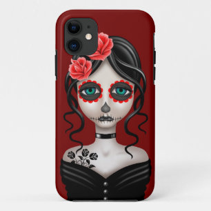 Sad Day of the Dead Girl on Red iPhone 11 Case