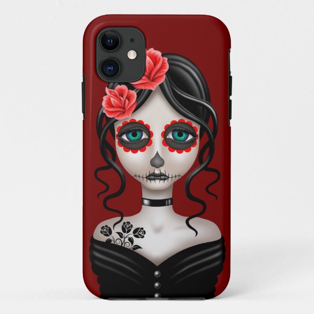 Sad Day of the Dead Girl on Red Case-Mate iPhone Case (Back)