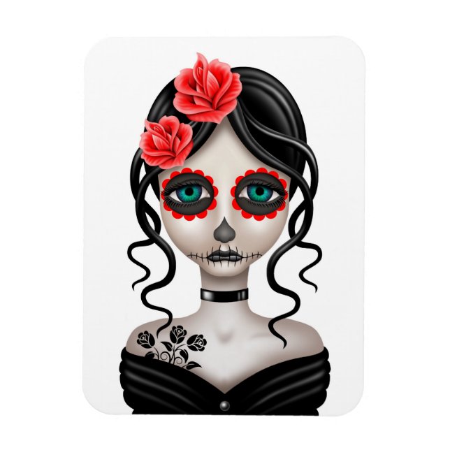 Sad Day of the Dead Girl on White Magnet (Vertical)