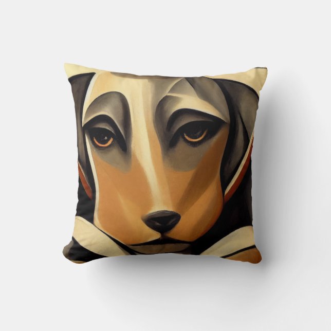 Sad Dog Face Art Deco Style Cushion (Front)