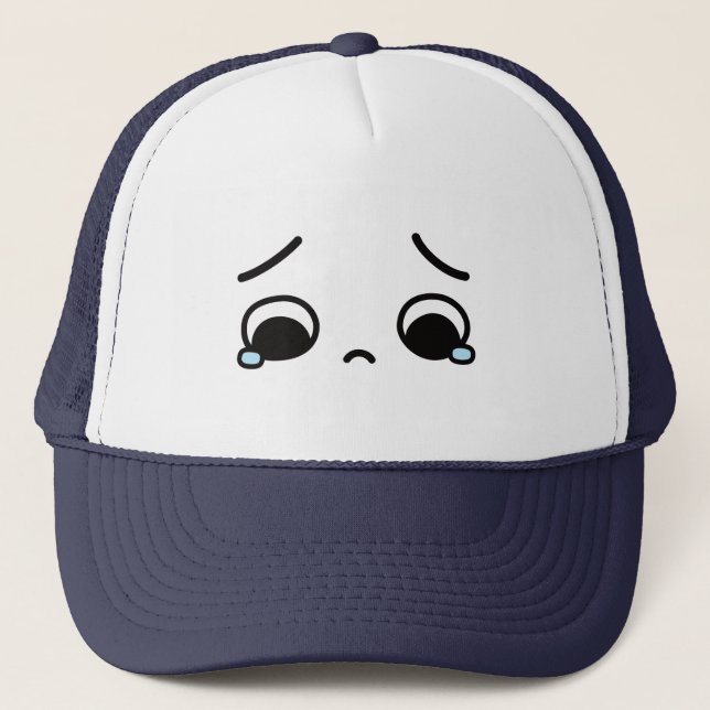 Sad Face Feeling Down Emoji Trucker Hat (Front)