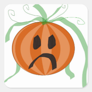 Sad-Face Halloween Pumpkin Cute Jack-O-Lantern Square Sticker