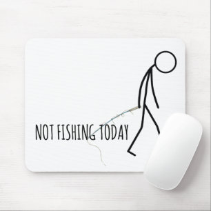 Sad Fisherman Stickman on White Mouse Mat