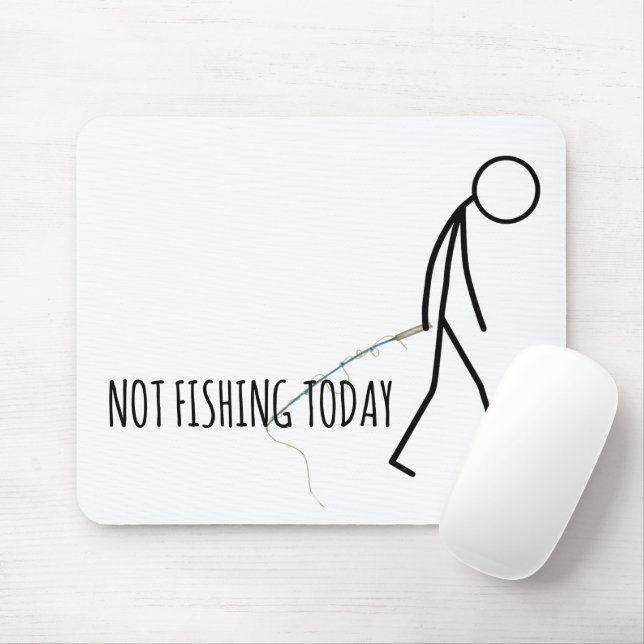 Sad Fisherman Stickman on White Mouse Mat (With Mouse)