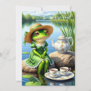 Sad frog in a hat. I miss you! Invitation