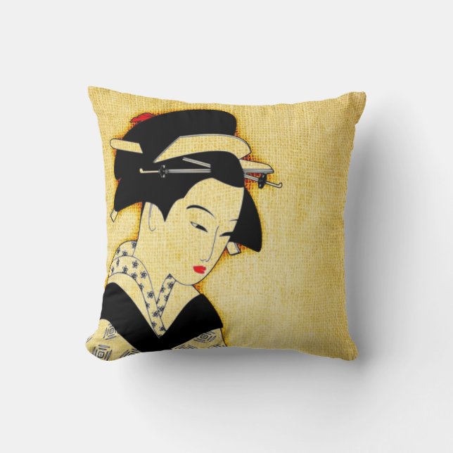 Sad Geisha Soft Yellow Cushion (Front)