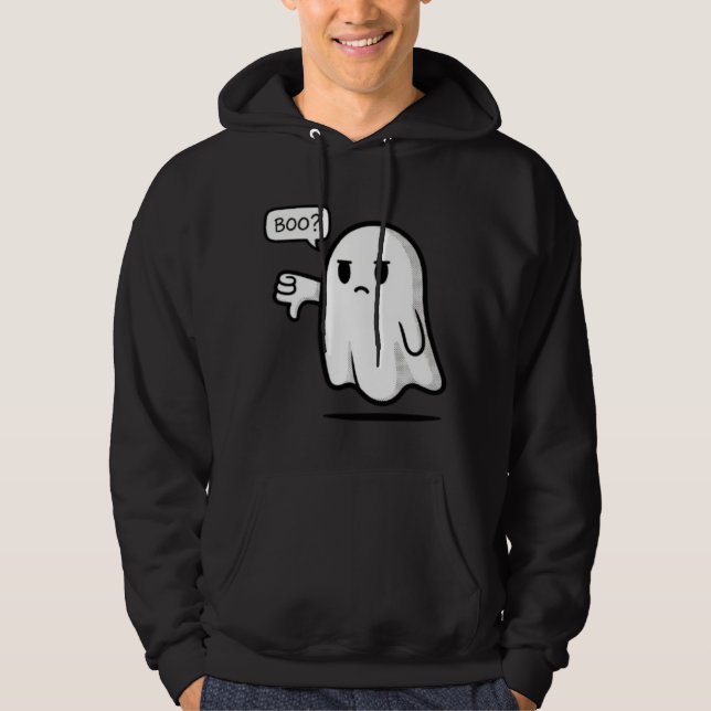 Sad Ghost Saying “Boo?” Front Print Funny Cute H Hoodie (Front)